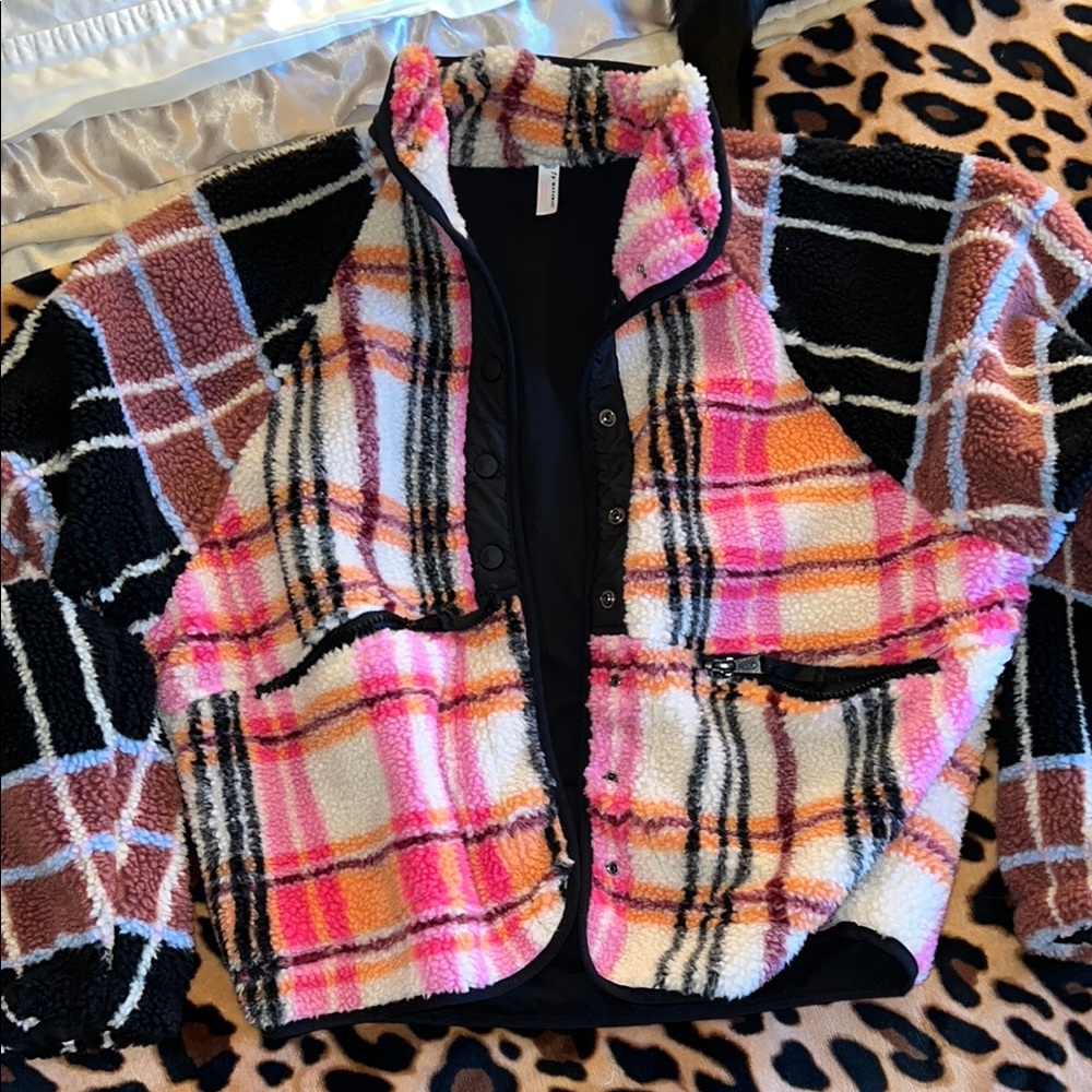 FP MOVEMENT Trendy Plaid Sherpa Jacket
